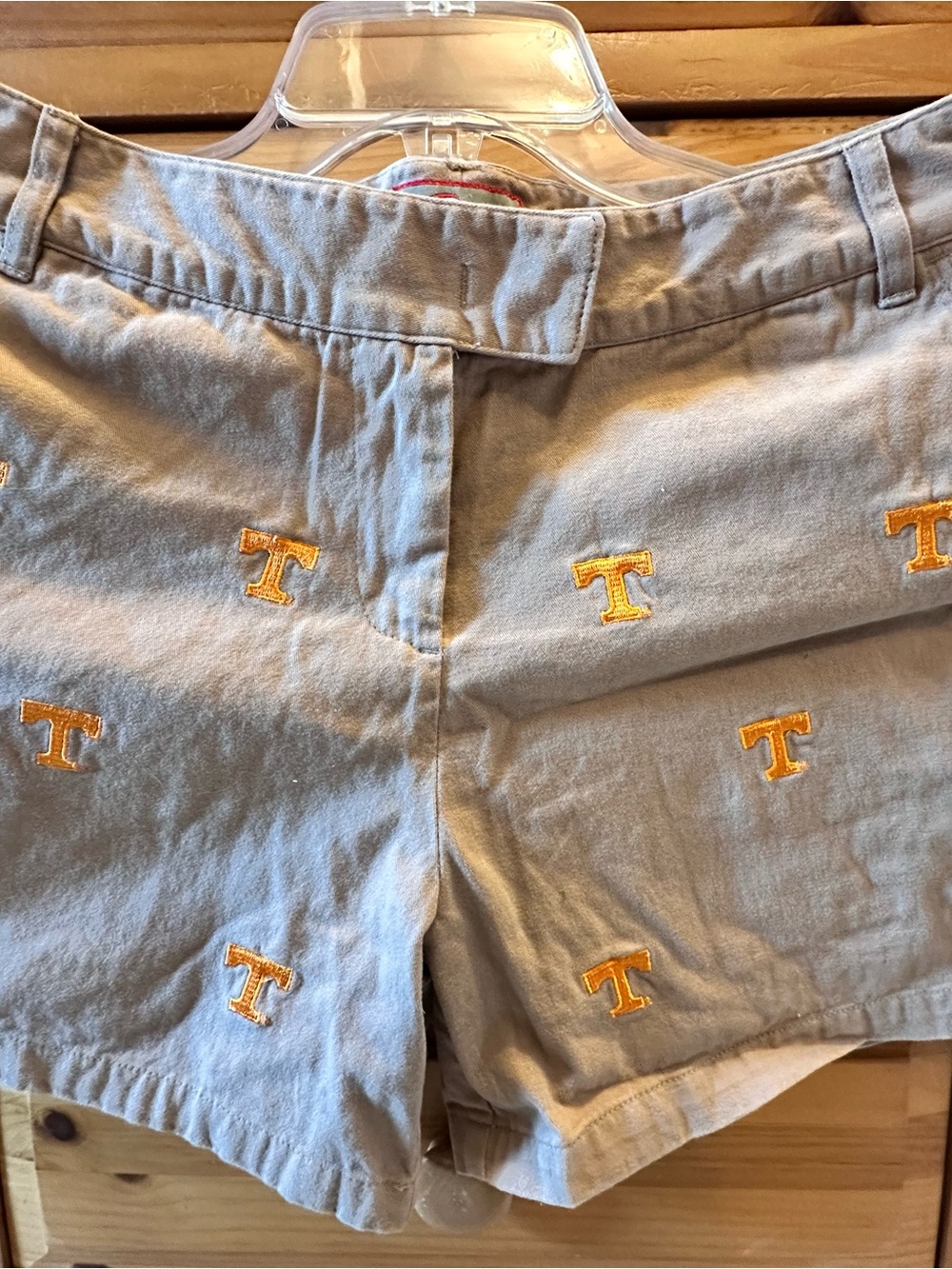 Women’s Embroidered Khaki Shorts with orange power T